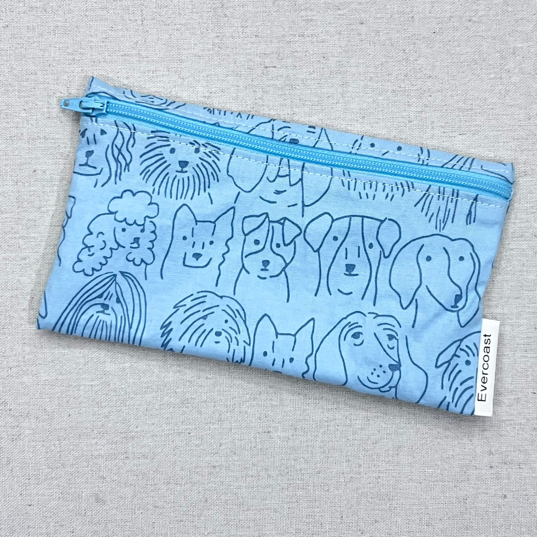 Line Sketch Dogs on Blue Reusable Snack Bag