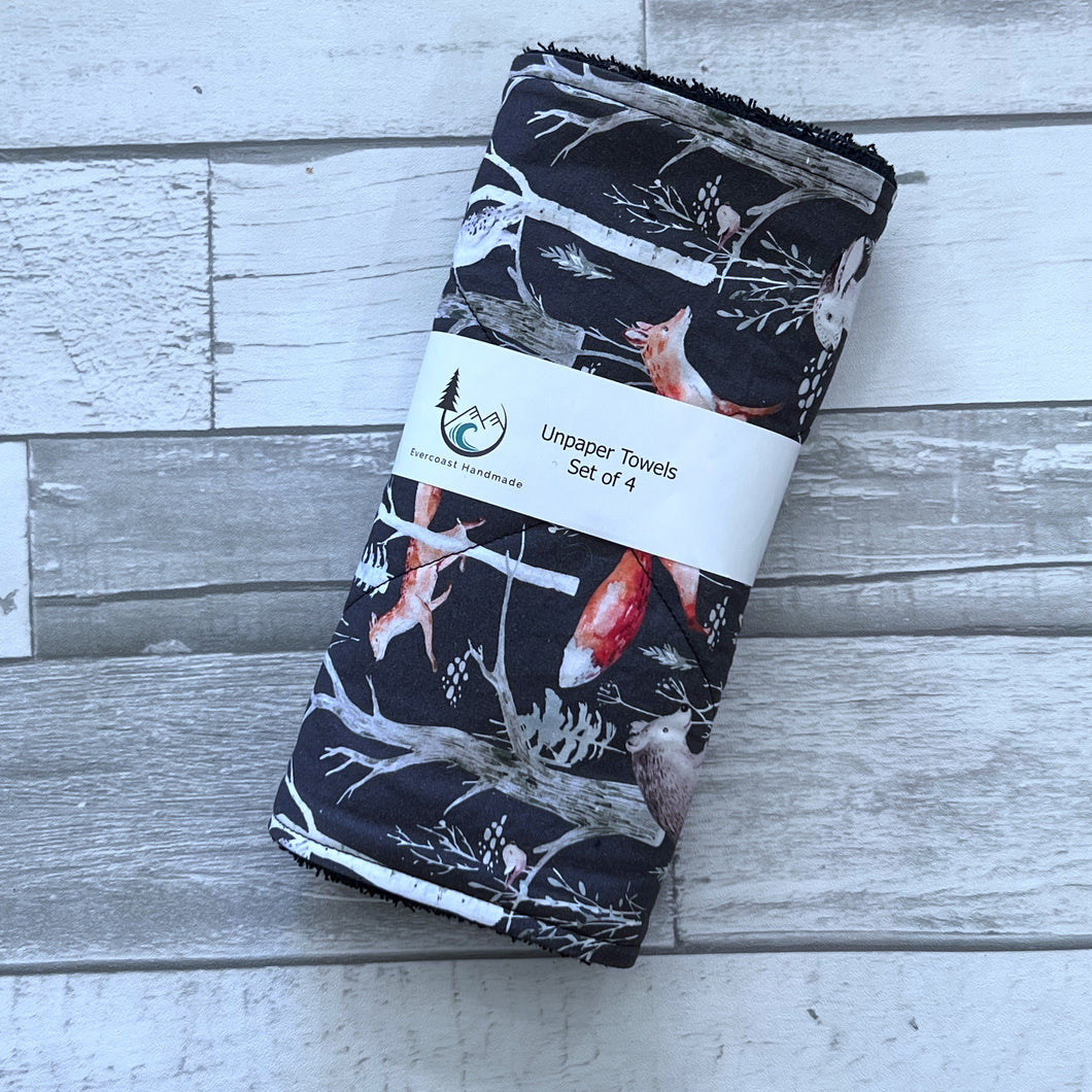 Charcoal Woodland Unpaper Towels - Set of 4