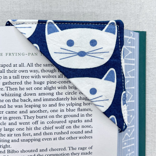 Navy Cat Face Corner Bookmark
