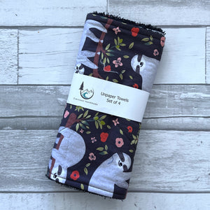 Floral sloth Unpaper Towels - Set of 4