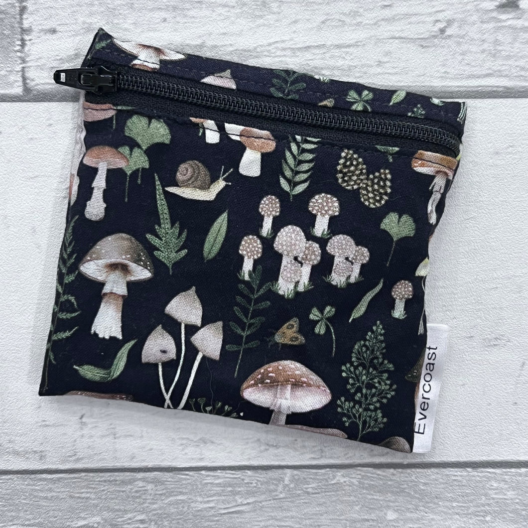 Mushrooms on Black Reusable Mini Snack Bag