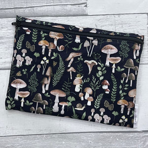 Mushrooms on Black XL Bag/Makeup Bag