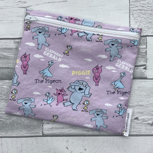 Mauve Elephant, Pig and Pigeon Reusable Sandwich Bag