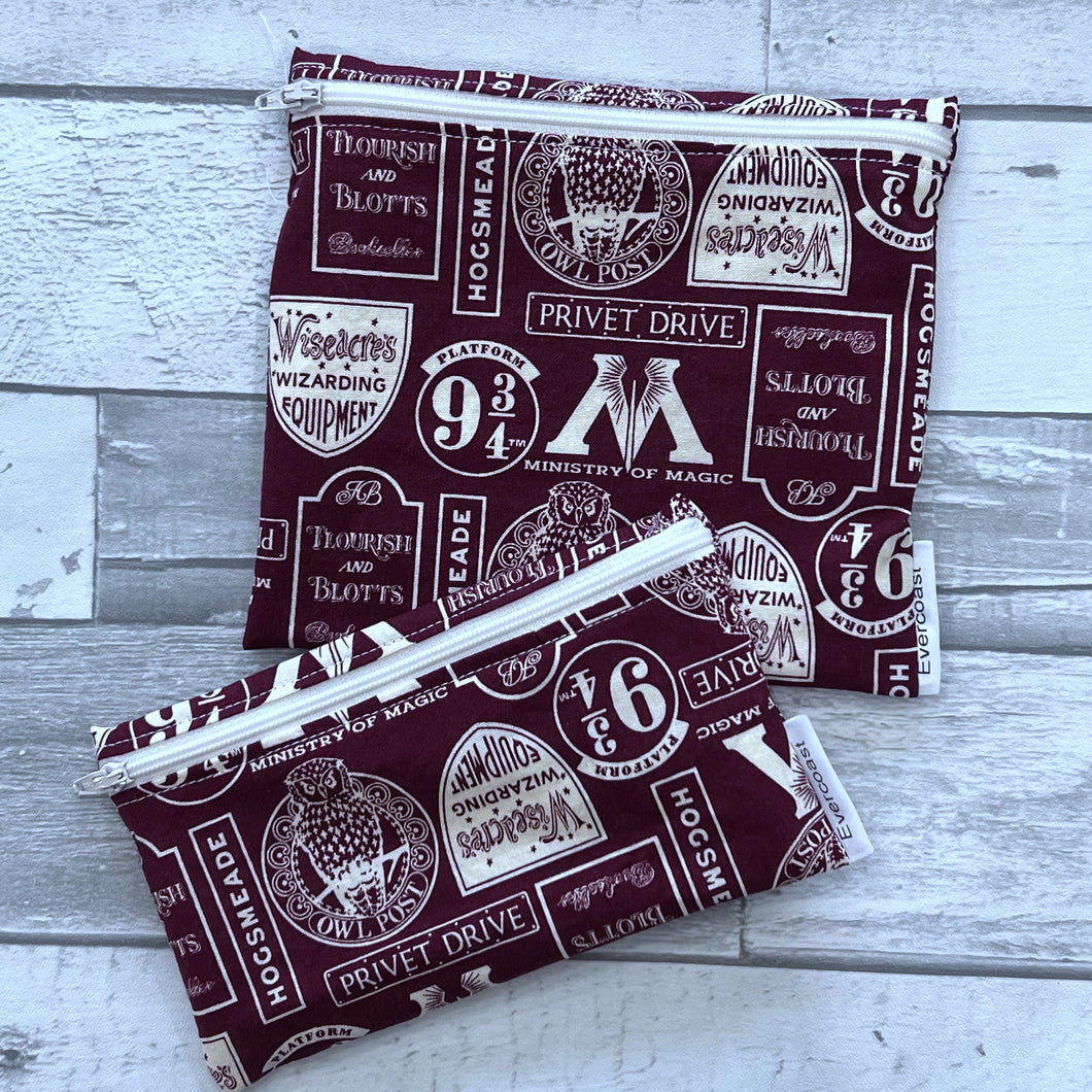 Maroon HP Locations Reusable Snack Bag Set