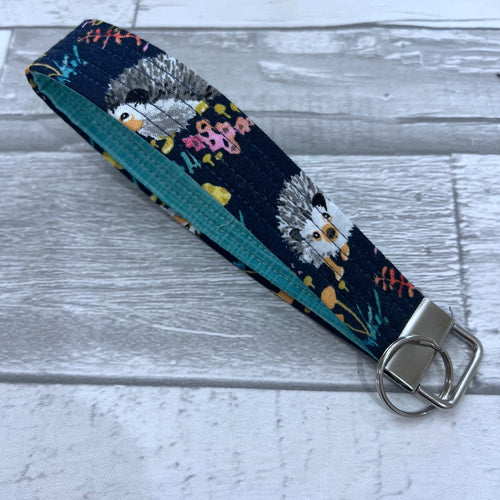 Hedgehogs on Navy Wristlet Key Fob