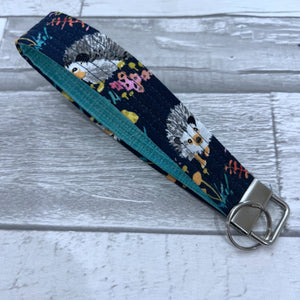 Hedgehogs on Navy Wristlet Key Fob