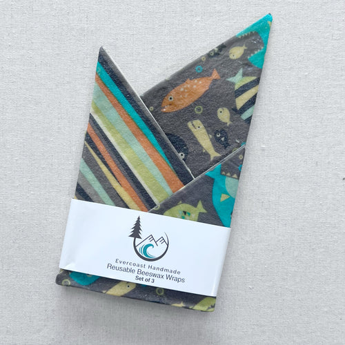 Grey Fish Beeswax Wraps – Classic Set of 3