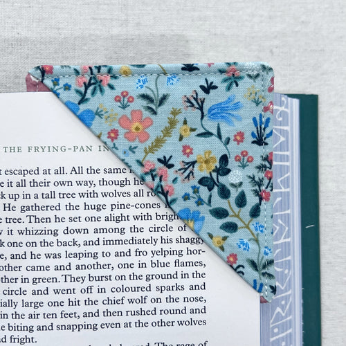Blue Floral Corner Bookmark