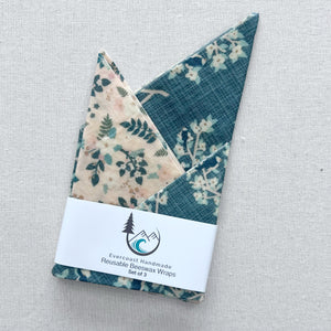 Teal and Peach Floral Beeswax Wraps – Classic Set of 3