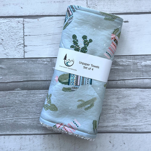Cactus on Mint Unpaper Towels - Set of 4