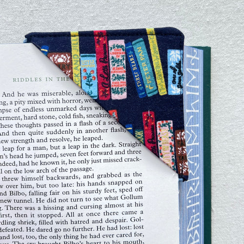 Bookshelf on Navy Corner Bookmark