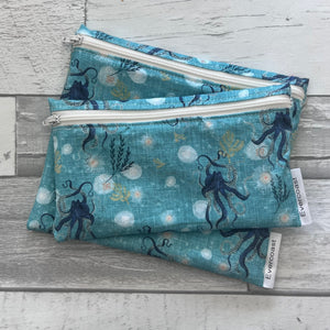 Watercolor Octopus on Blue Reusable Snack Bag Set