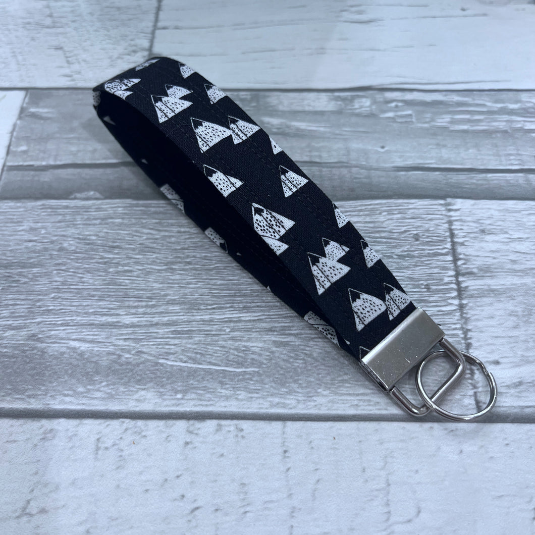 Mountains on Black Wristlet Key Fob