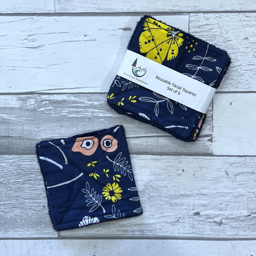 Navy and Peach Floral Reusable Facial Squares