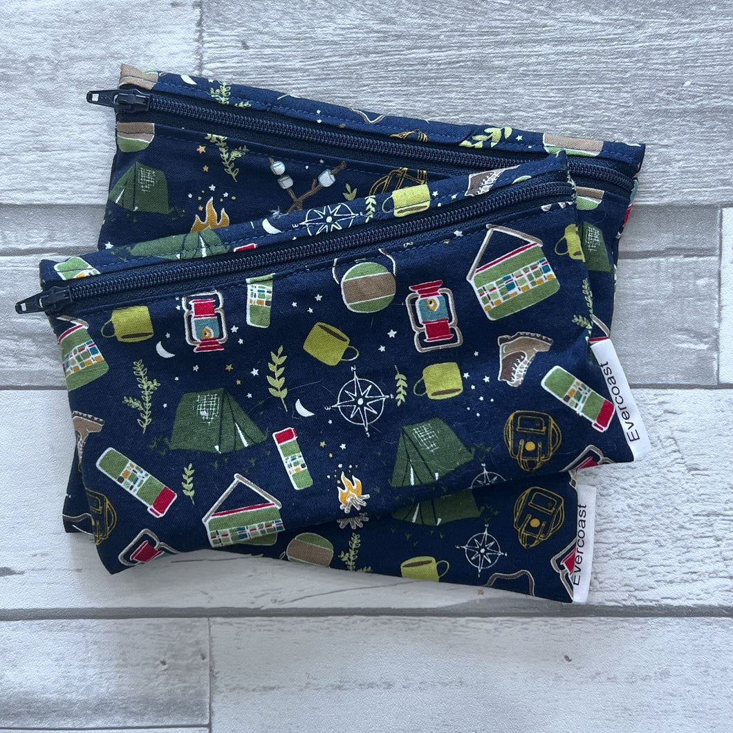 Camping Toss on Navy Reusable Snack Bag Set