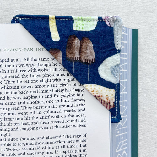 Mushrooms on Navy Corner Bookmark
