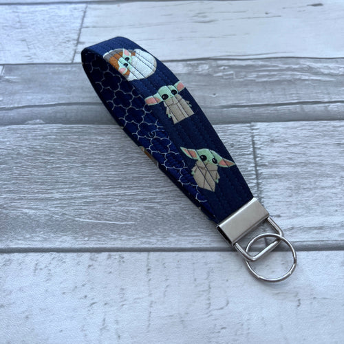 Baby Alien on Navy Wristlet Key Fob
