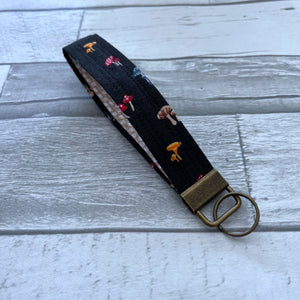 Charcoal Mushrooms Wristlet Key Fob