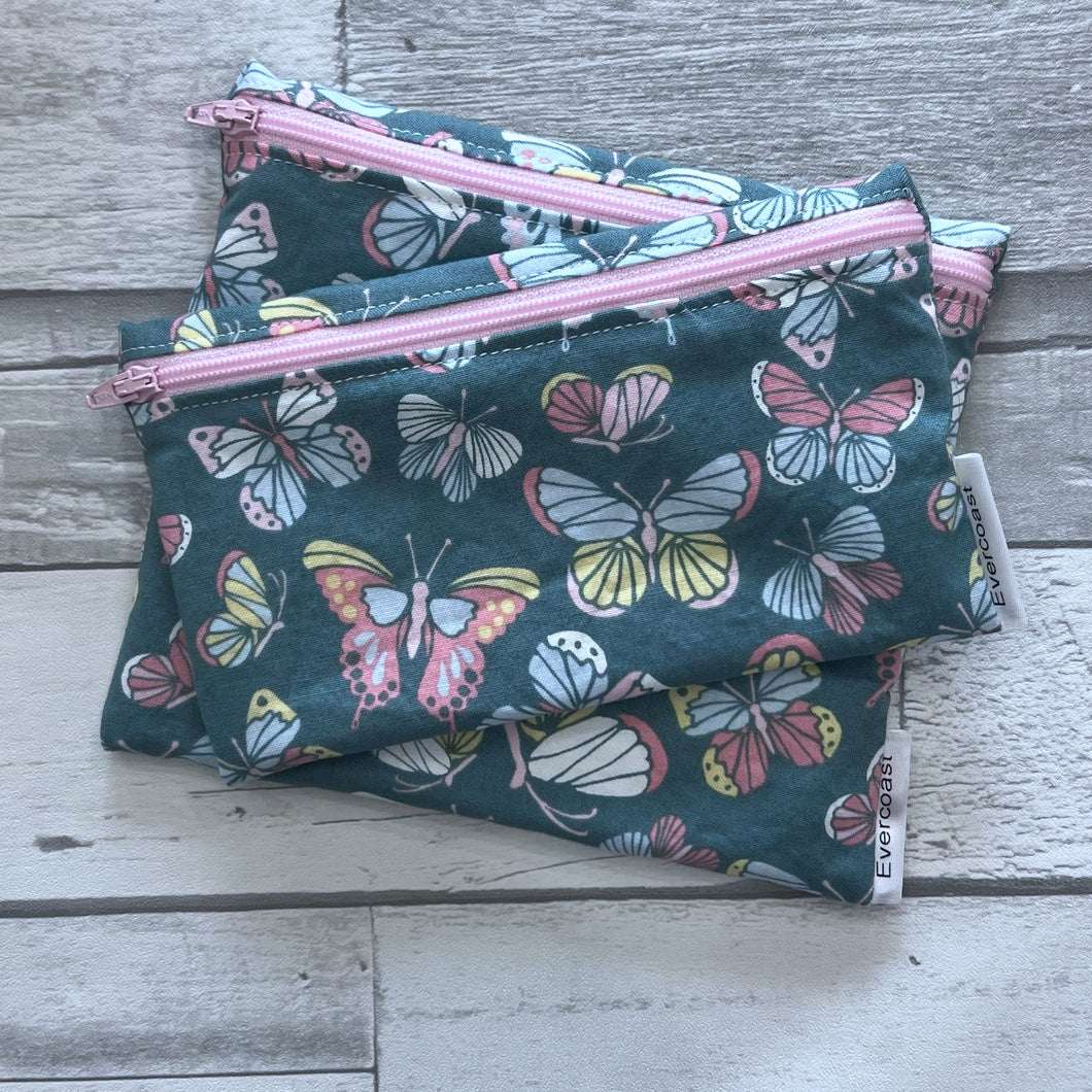 Butterflies on Sage Reusable Snack Bag Set