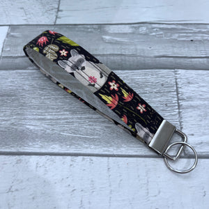 Floral Racoon Wristlet Key Fob