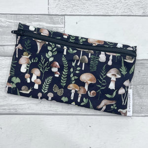 Mushrooms on Black Reusable Snack Bag