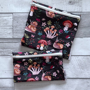 Snails and Mushrooms Reusable Snack Bag Set