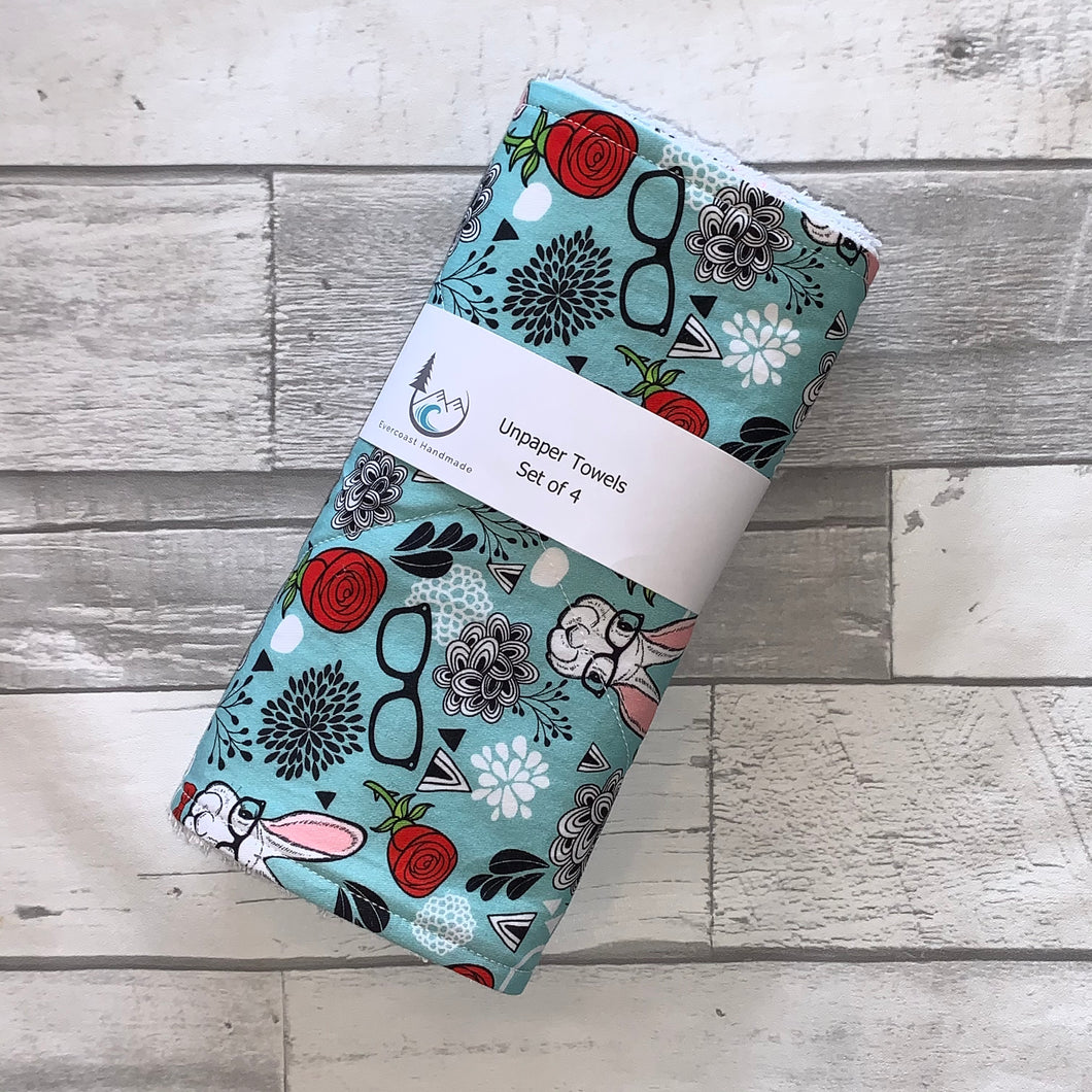 Hipster Bunnies Unpaper Towels - Set of 4