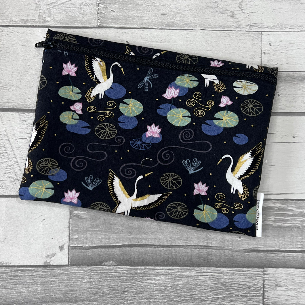 Cranes on Black XL Bag/Makeup Bag
