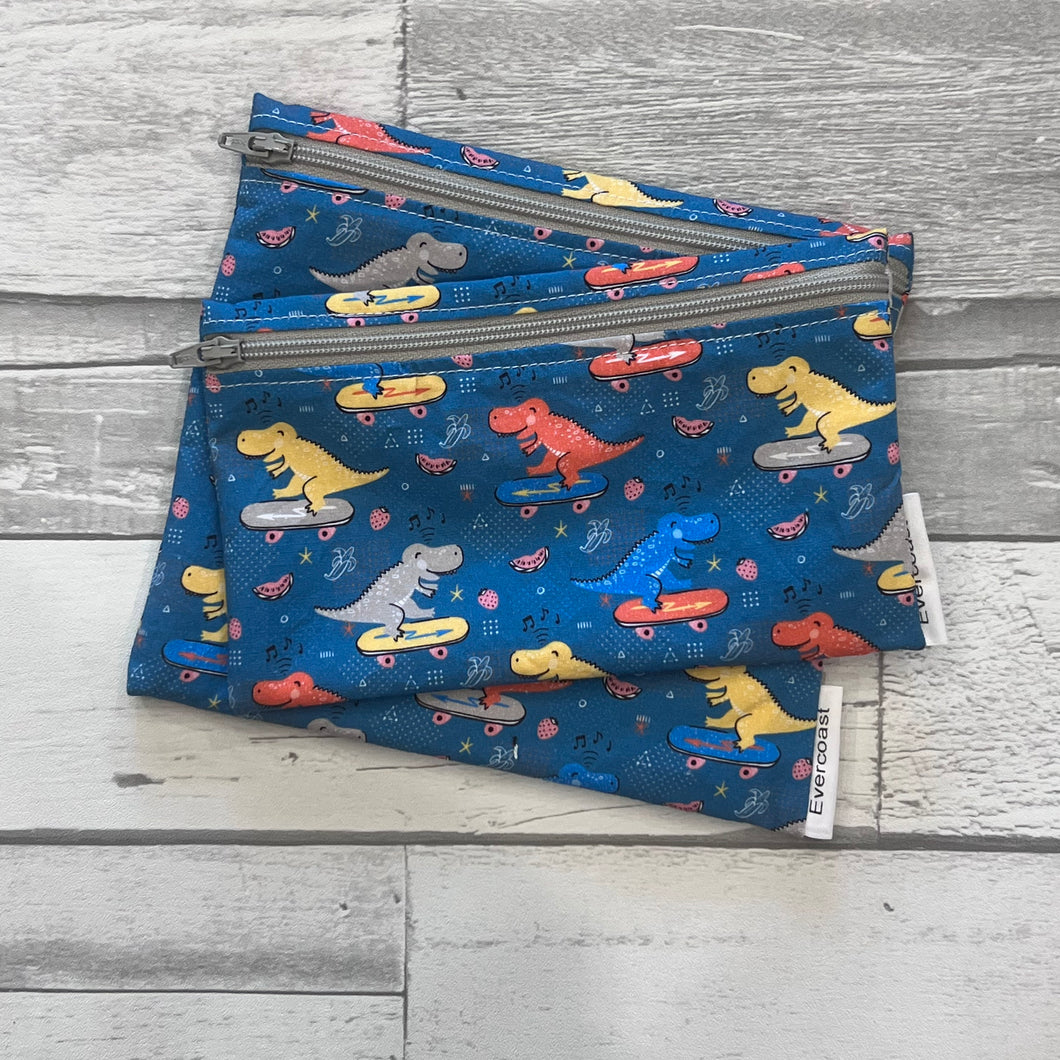 Dinos on Skateboards Reusable Snack Bag Set