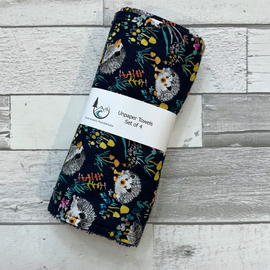 Navy Hedgehog Unpaper Towels - Set of 4