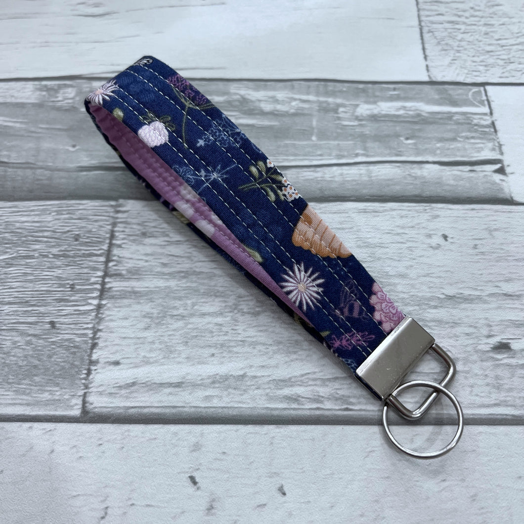 Periwinkle Floral Bee Wristlet Key Fob