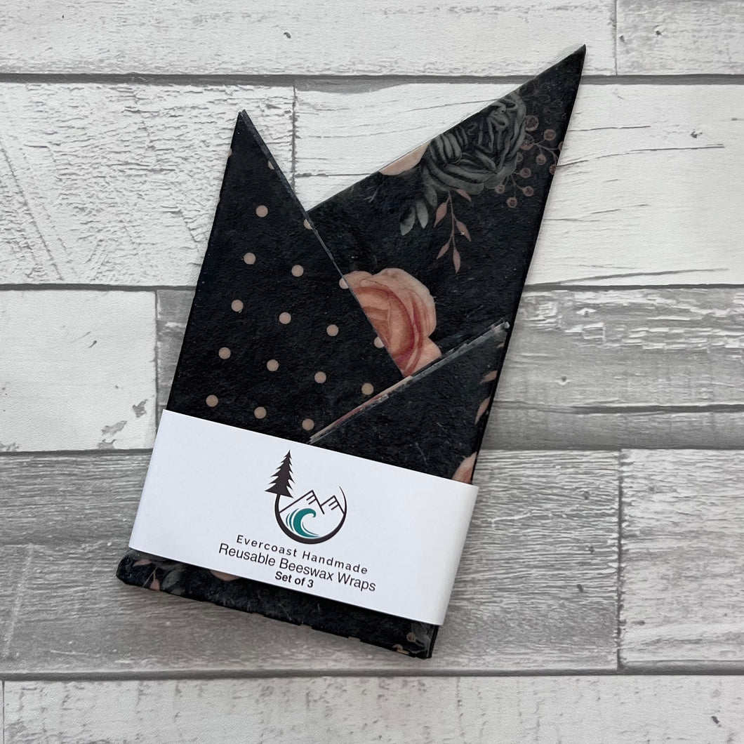Charcoal Rose Beeswax Wraps – Classic Set of 3