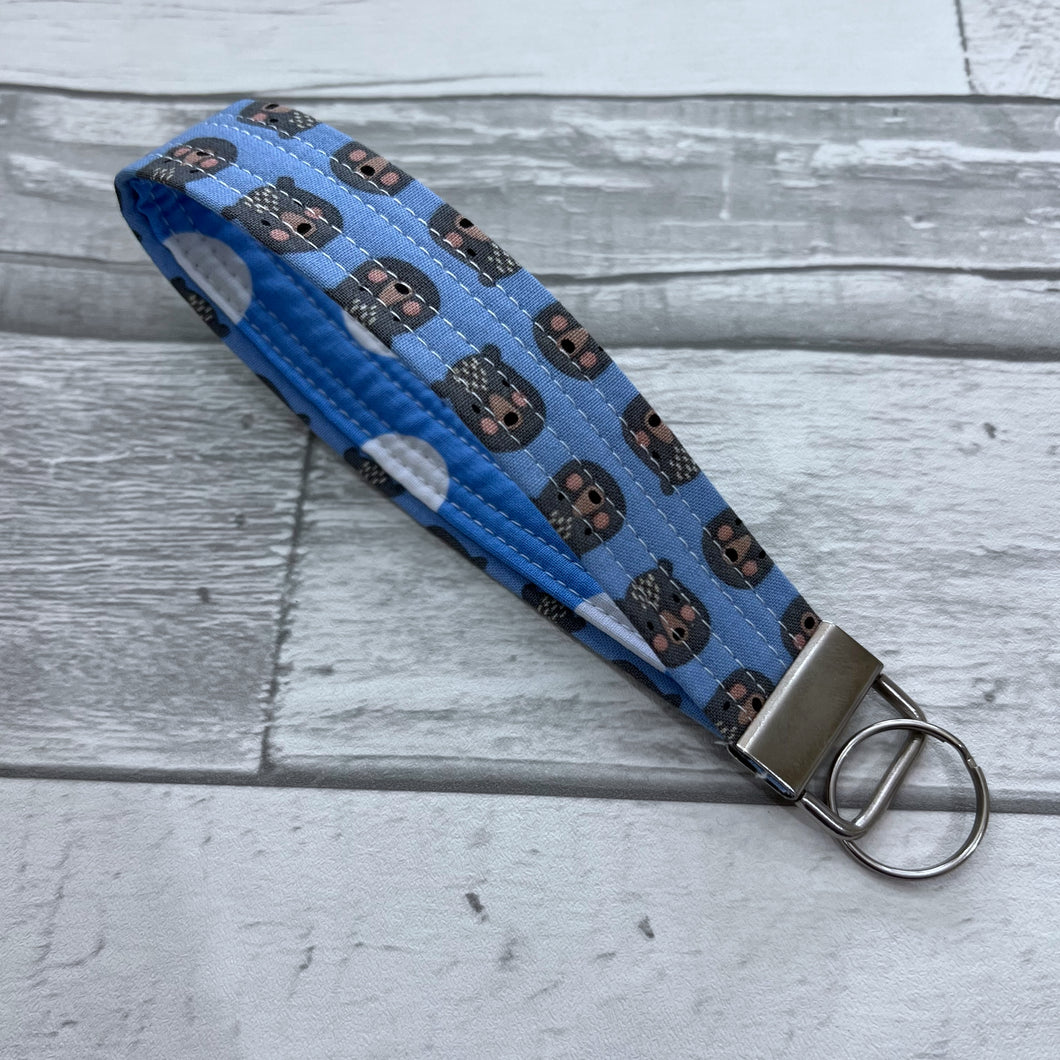 Bear Faces on Blue Wristlet Key Fob
