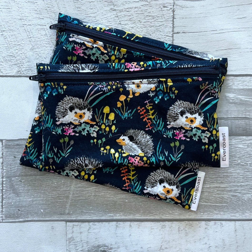 Navy Hedgehog Reusable Snack Bag Set