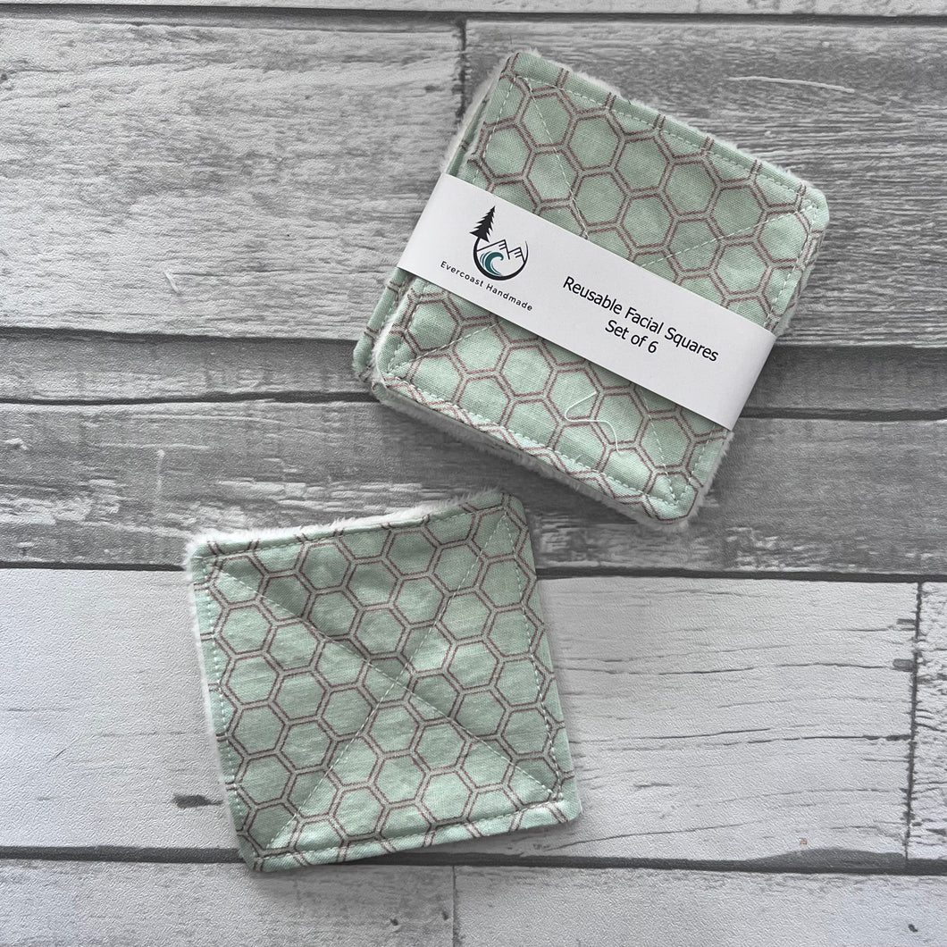Green Hex Reusable Facial Squares