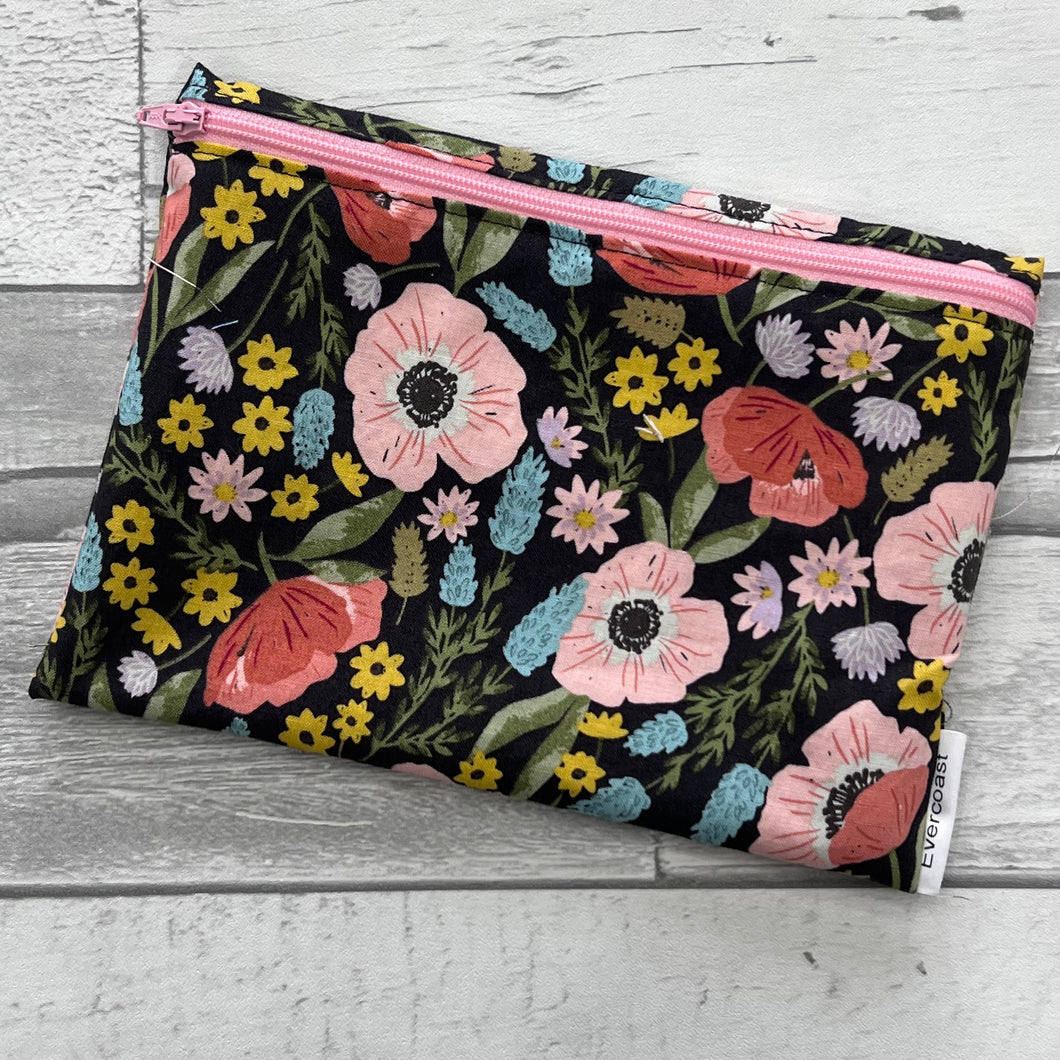 Charcoal Floral XL Bag/Makeup Bag