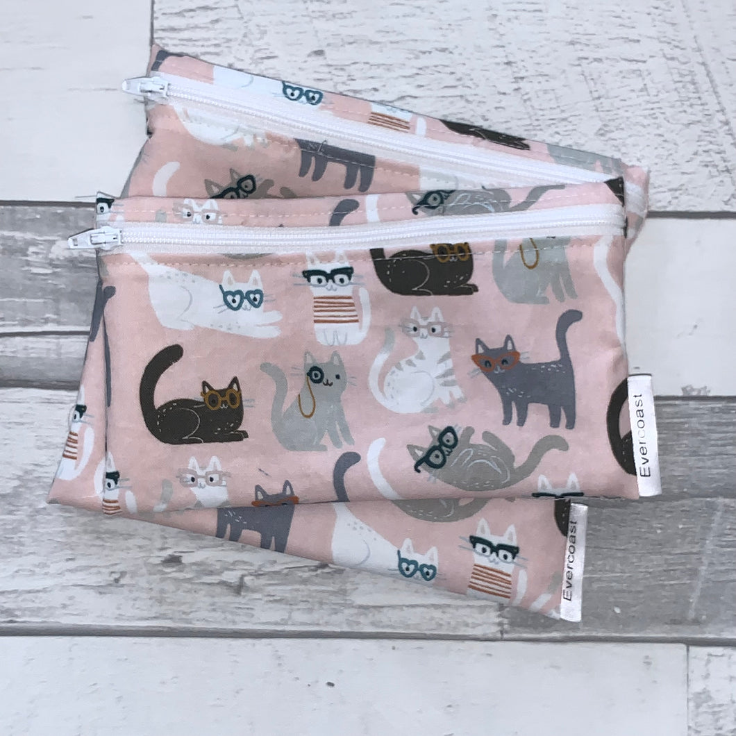 Cats in Glasses Reusable Snack Bag Set