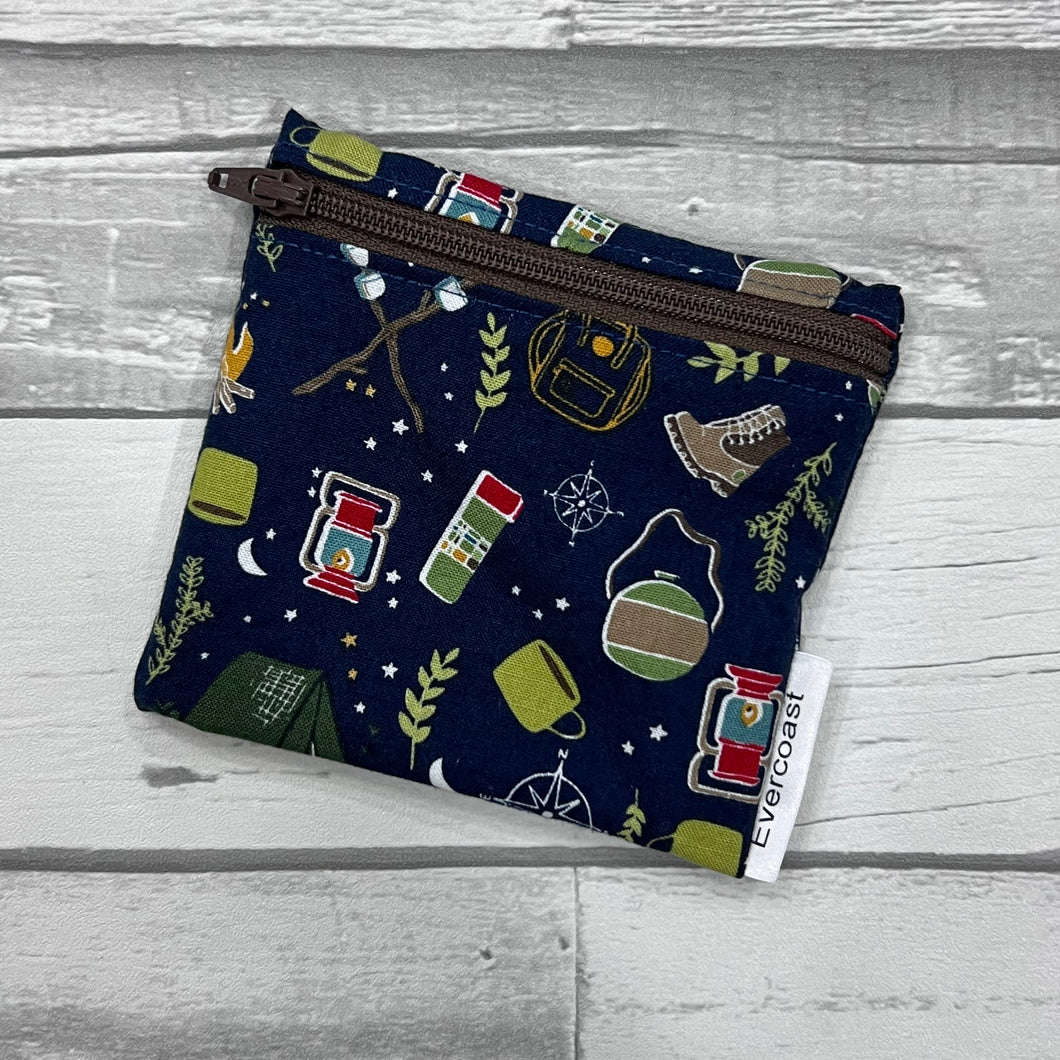 Camping Toss on Navy Reusable Mini Snack Bag
