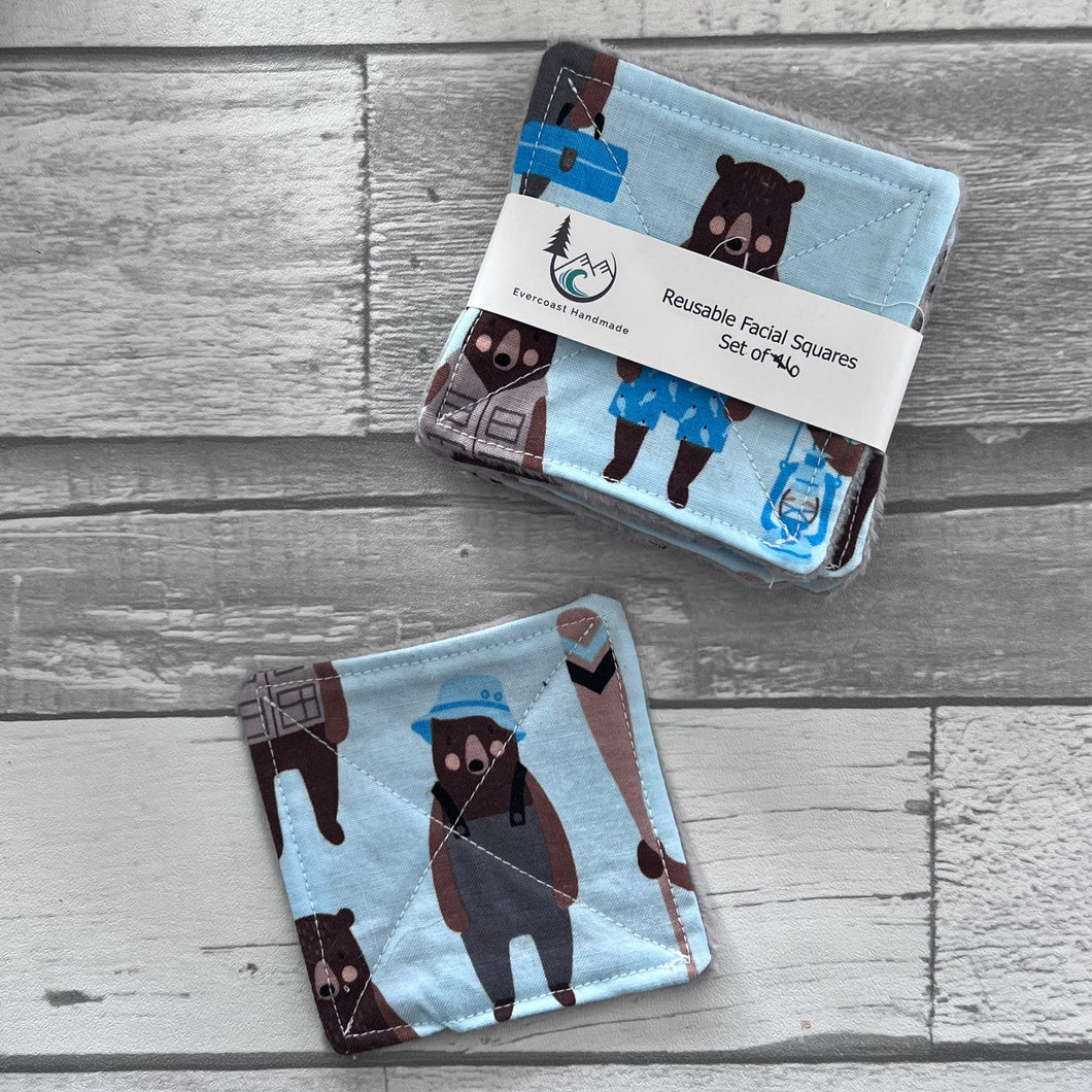 Fishing Bears Reusable Facial Squares