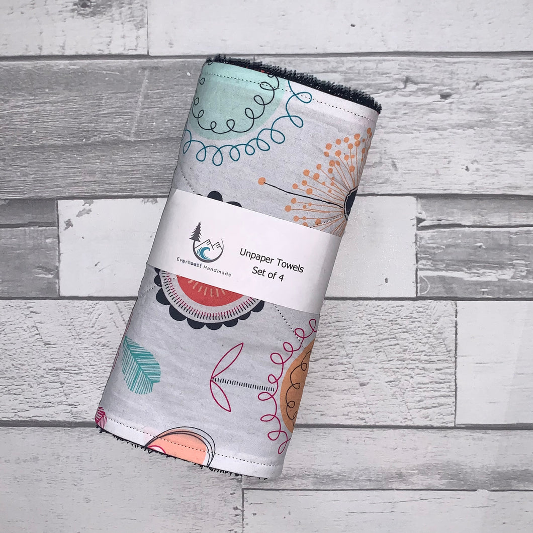 White and Bright Floral Unpaper Towels - Set of 4