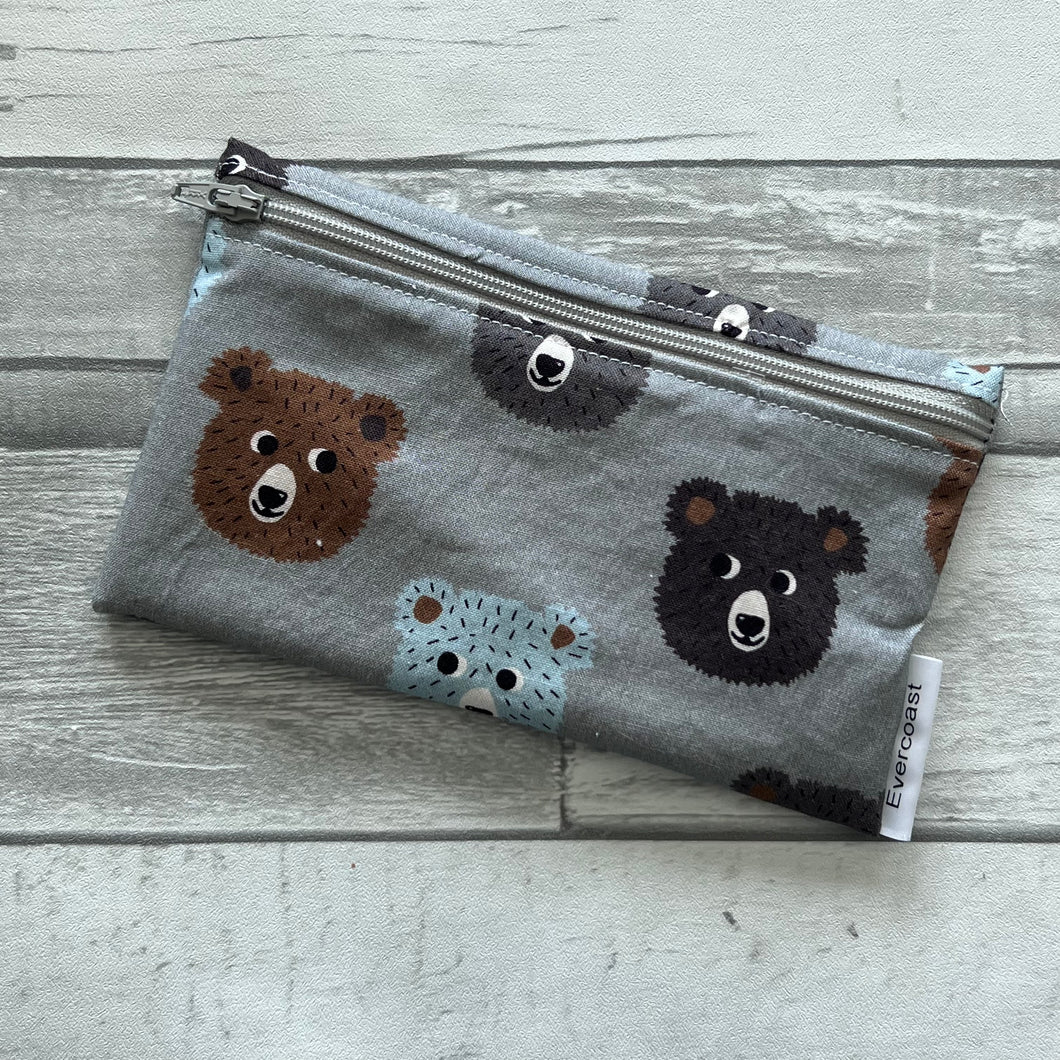 Bear Faces on Grey Reusable Snack Bag