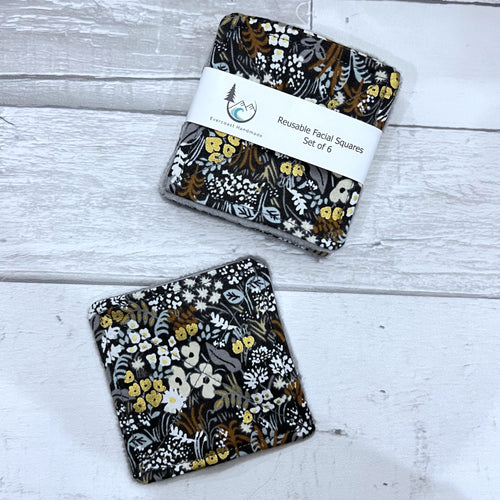 Flowers on Black Reusable Facial Squares